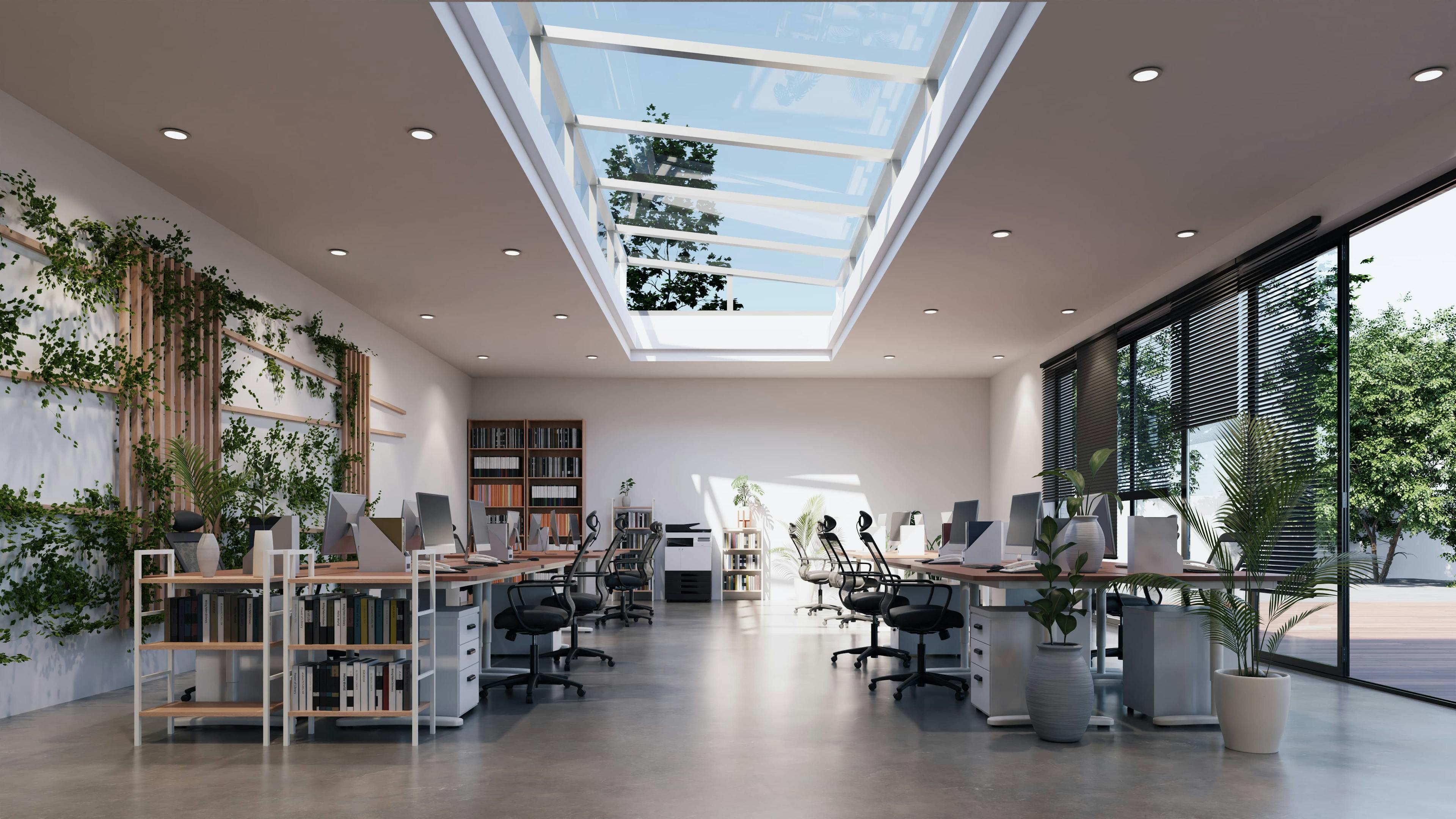 Open Ceiling Office Interior With White Wall